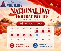 MIGO Glass 2026 إشعار عطلة اليوم الوطني الصيني