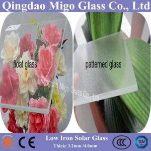 الشمسية تشديد قوس منخفض الحديد تعويم منقوشة الزجاج للوحدة الكهروضوئية